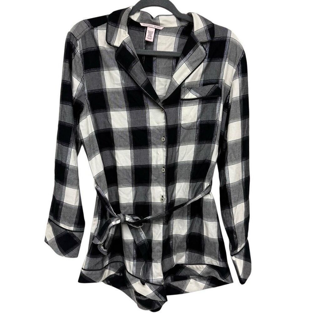 Victoria Secret black and white plaid pajama romper jumpsuit size XS
